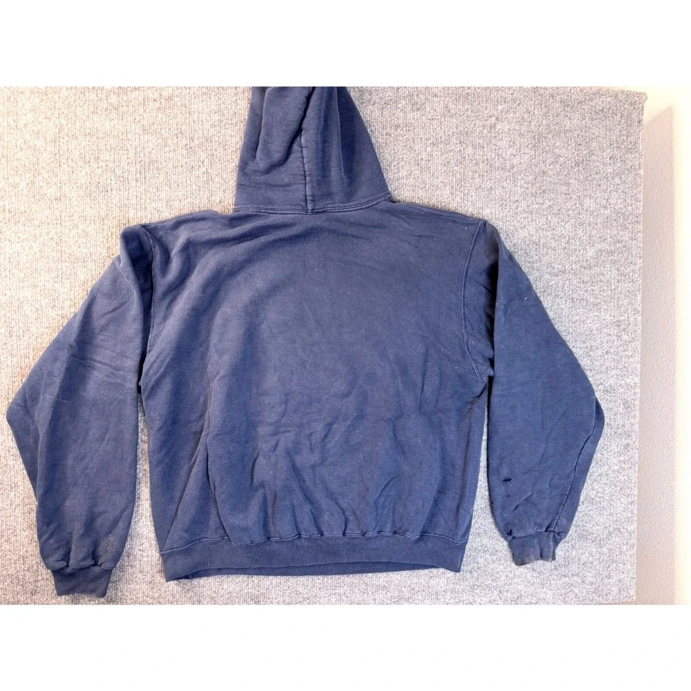Champion Mens Large Navy Blue Bend Football Graphic Hoodie Sweatshirt Faded Y2K